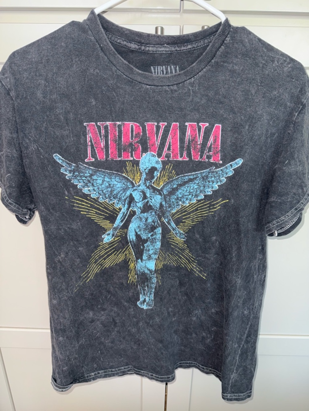 Nirvana Angel Graphic Tee Vintage Wash Grunge Band T-Shirt Medium 🎸🖤